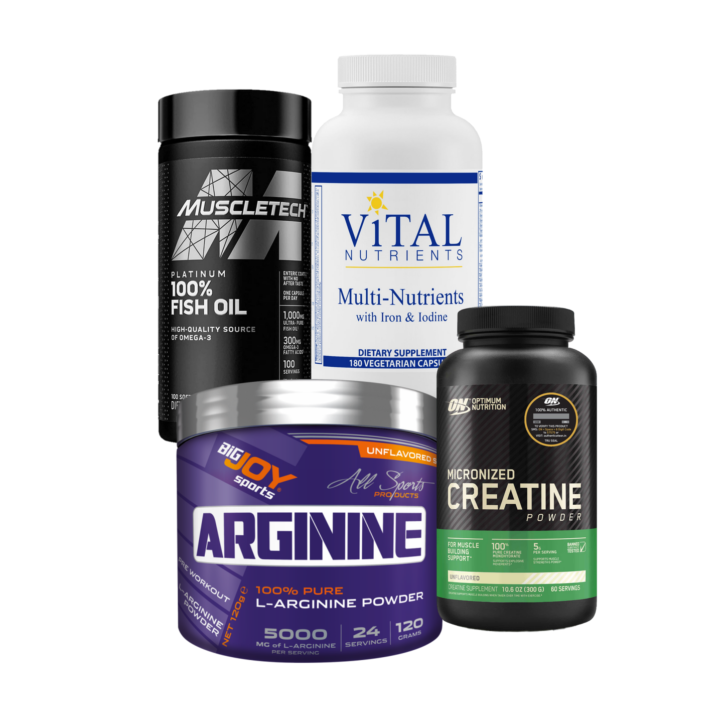 Arginine + Fishoil + On Creatine + Multi Vitamins - The Supplements Factory