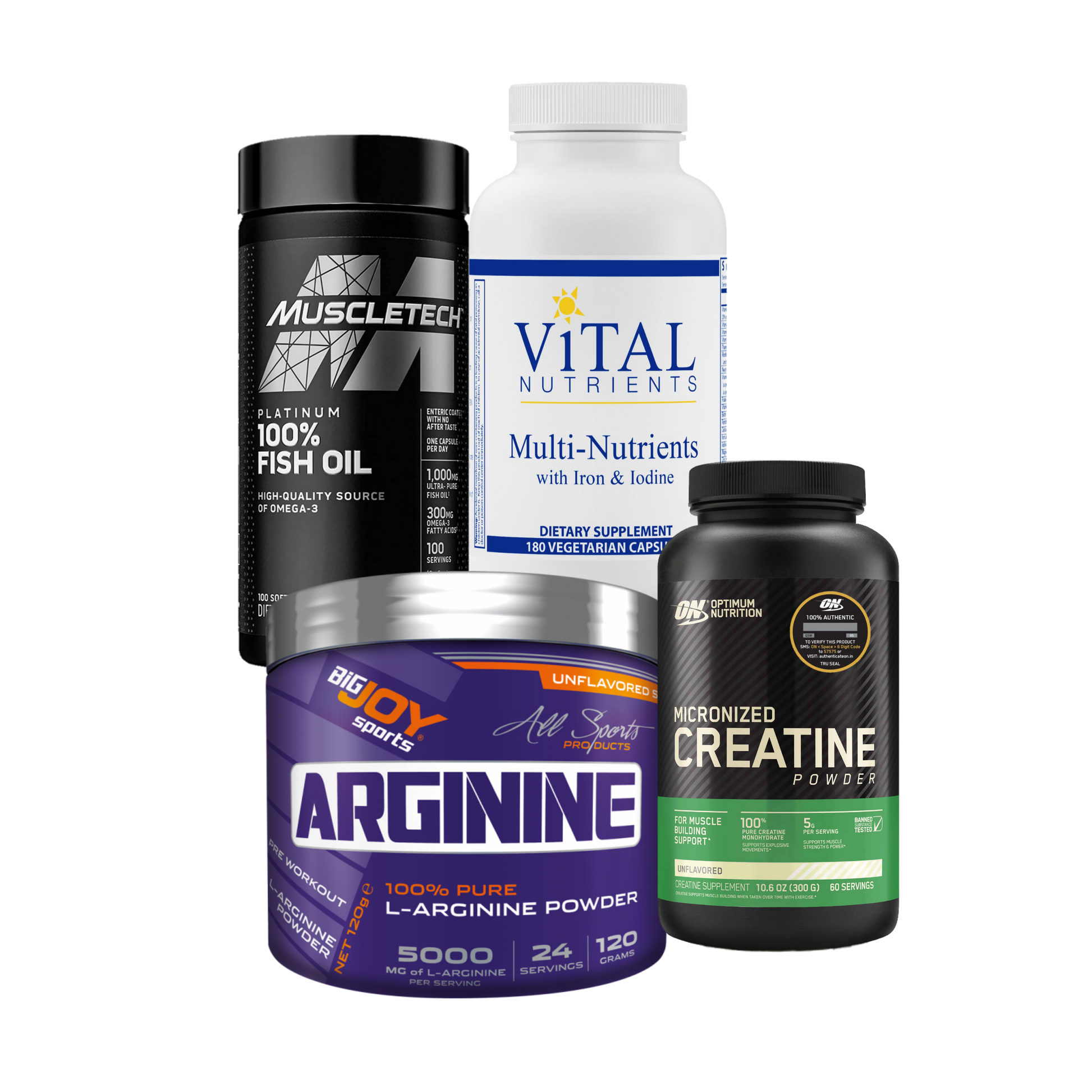 Arginine + Fishoil + On Creatine + Multi Vitamins - The Supplements Factory