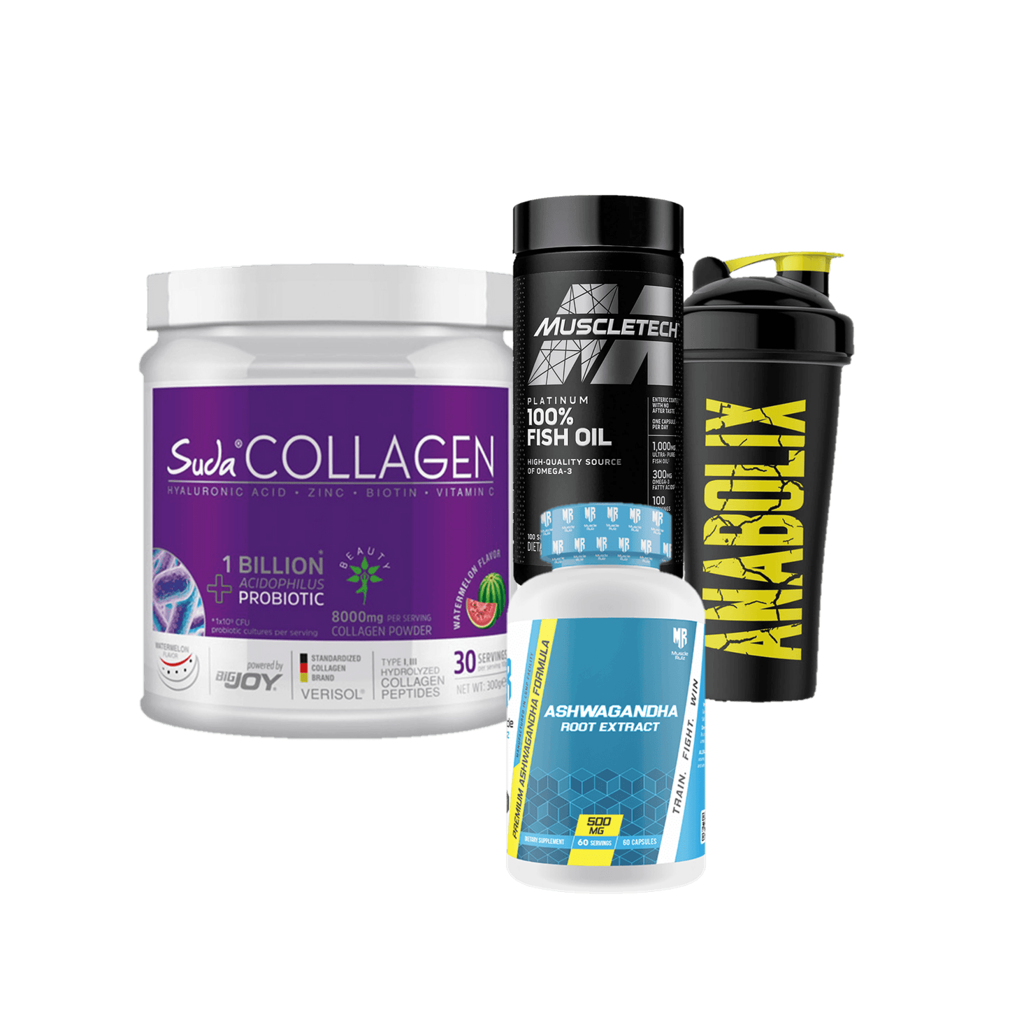 Collagen + Fishoil + Ashagandha + shaker - The Supplements Factory