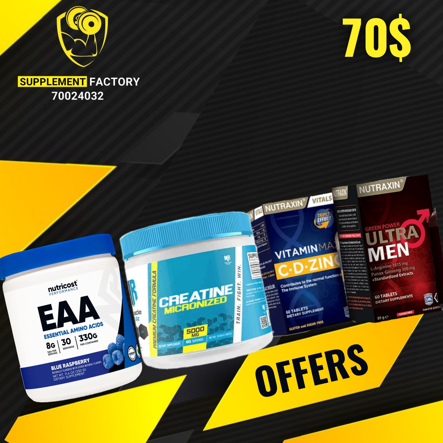 EAA + Creatine + Vitamin CDZinc + Ultra men - The Supplements Factory