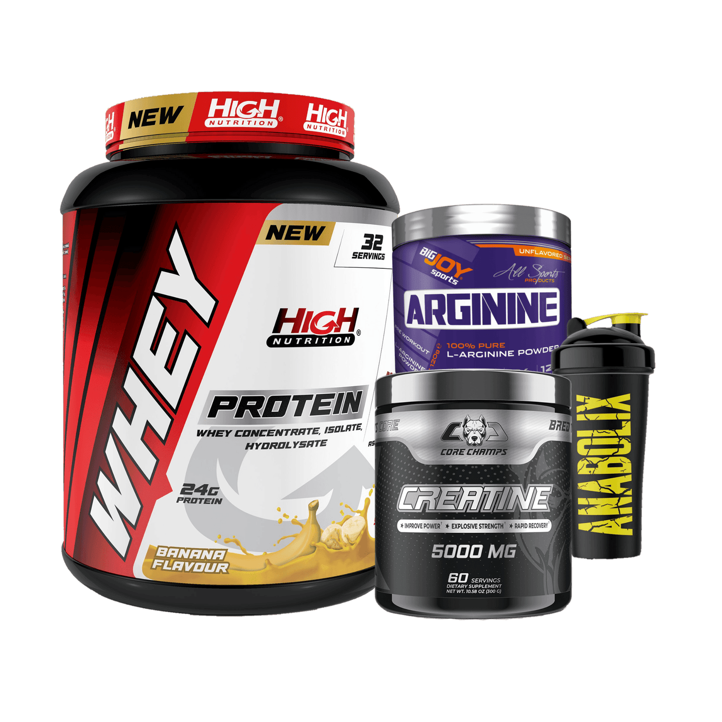 High Whey + Creatine Core + Arginine + Shaker - The Supplements Factory