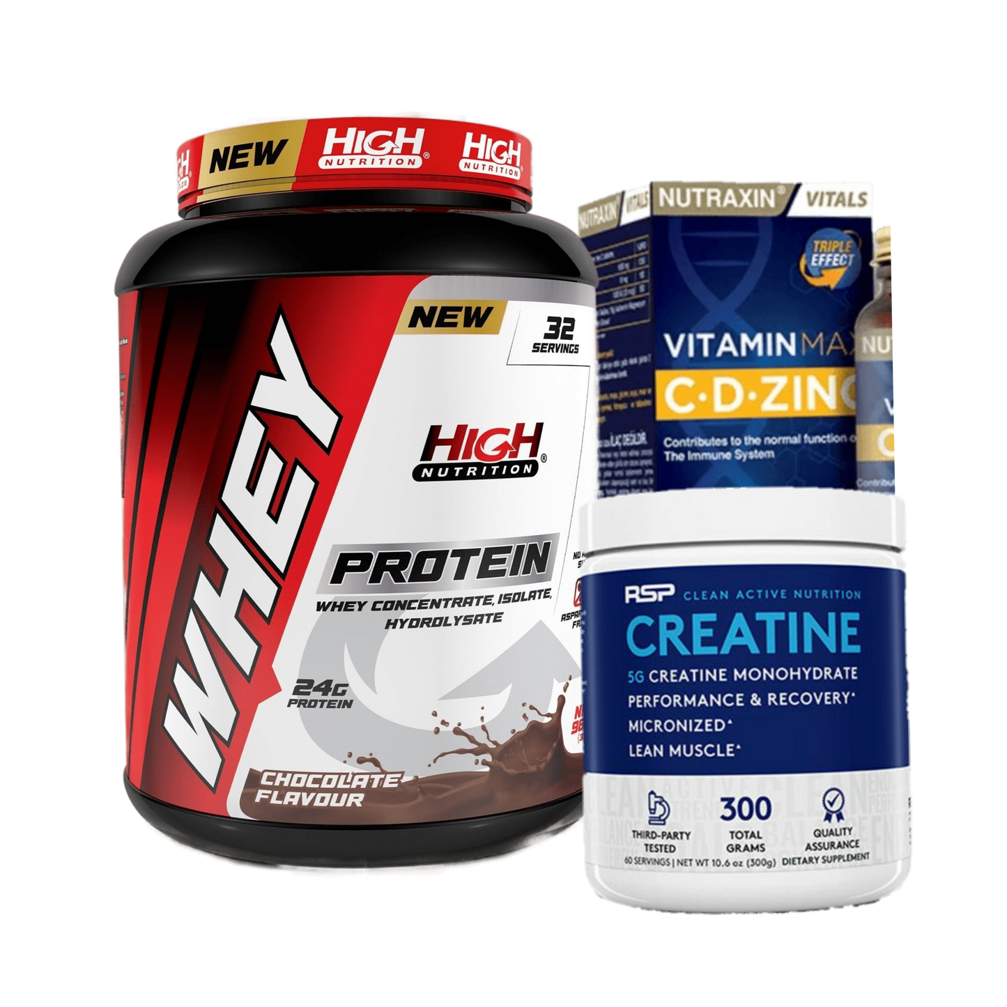 High Whey + Rsp Creatine + Vitamin C-D-Zinc - The Supplements Factory