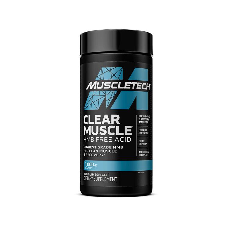 MuscleTech Clear Muscle HMB Free Acid dietary supplement bottle with performance and recovery benefits