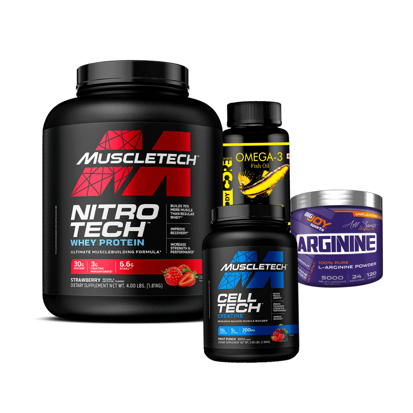 Nitrotech + Celltech + Arginine + Omega 3 - The Supplements Factory