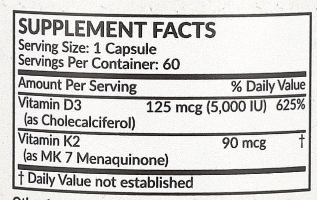 Vitamin d3k2 5,000 IU (60 caps)