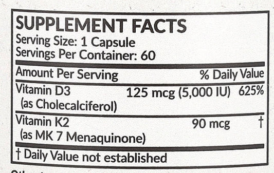 Vitamin d3k2 5,000 IU (60 caps)