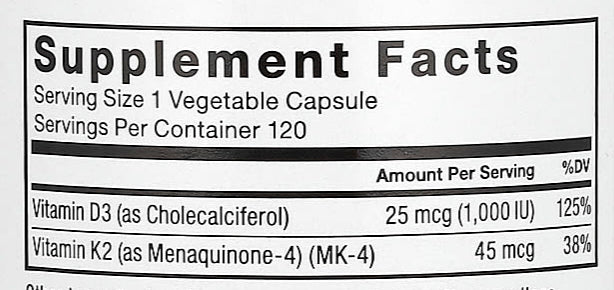 Vitamin D3K2 1,000 IU force factor