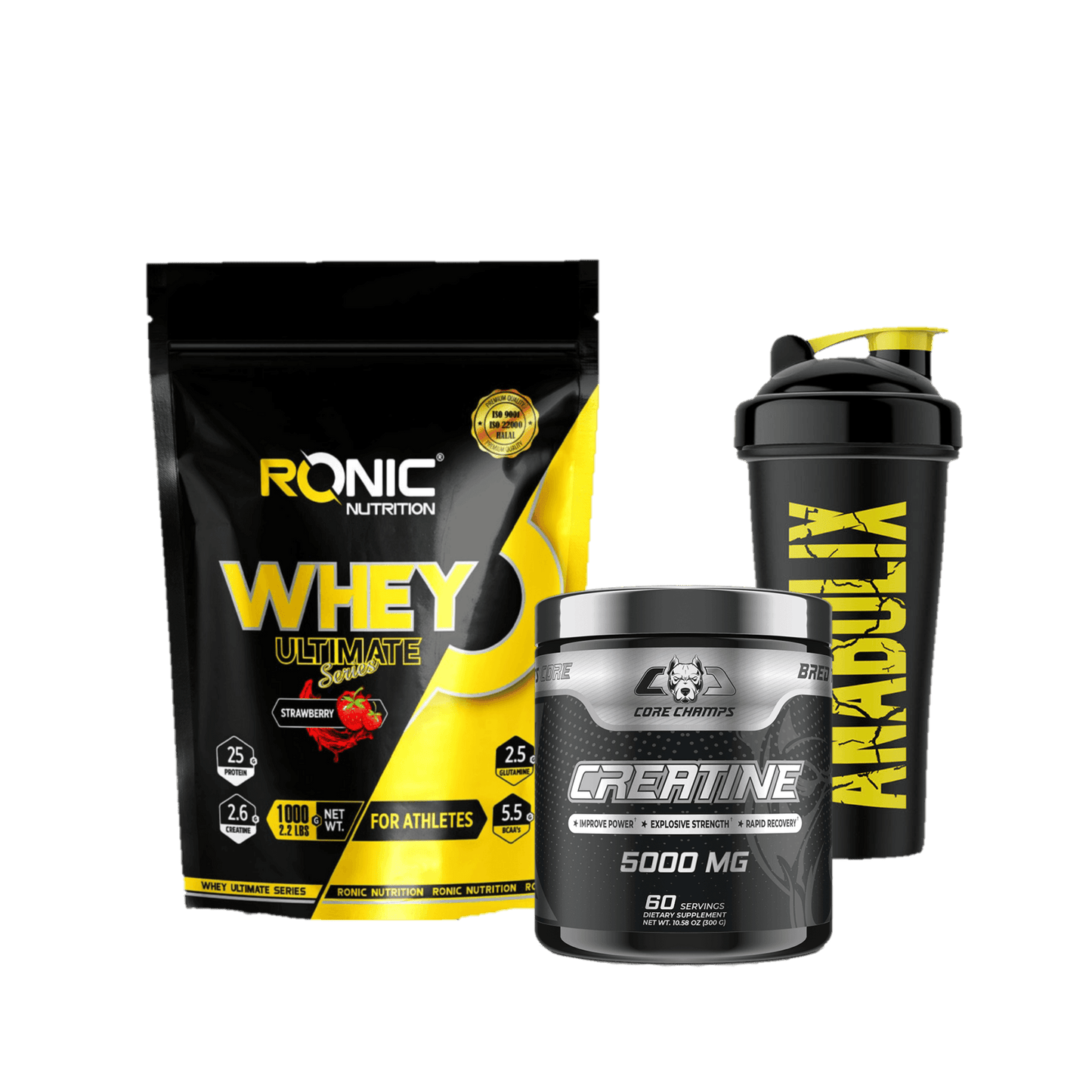 Ronic Whey 1Kg + Core Champs Creatine + Shaker - The Supplements Factory