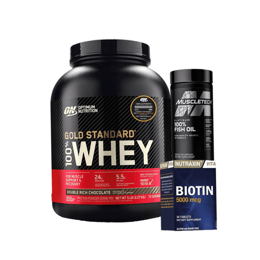 Gold Standard Whey / Muscletech fishoil / Biotin - The Supplements Factory