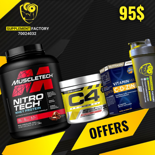 Nitrotech + pre workout + Vitamin CDZinc + Shaker