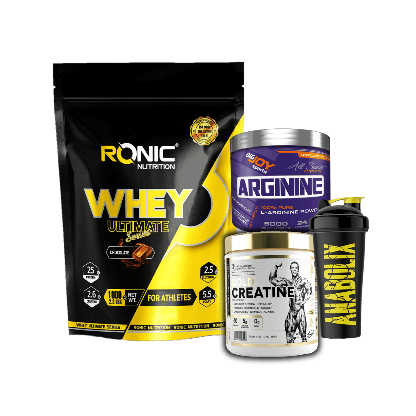 Ronic Whey + Creatine + Arginine + Shaker - The Supplements Factory