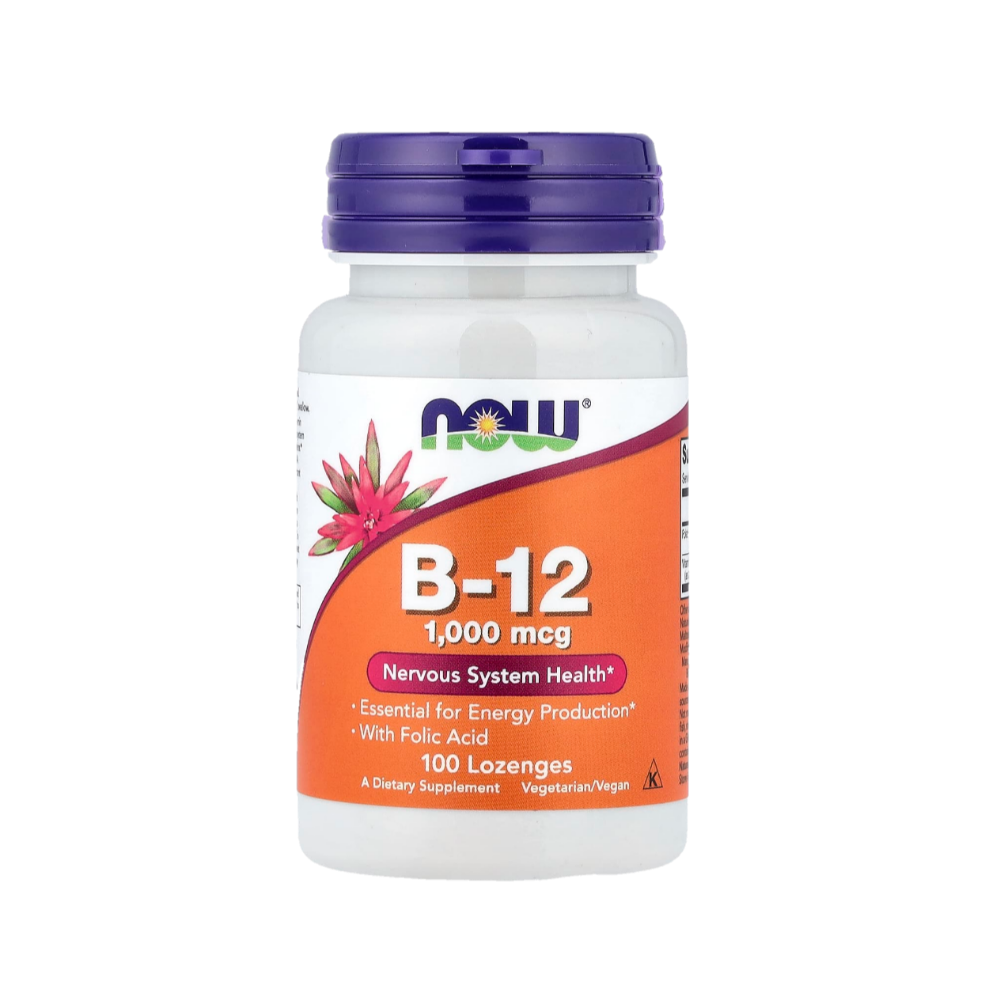 NOW B-12 vitamin supplement 1000 mcg, 100 vegetarian vegan lozenges for nervous system health