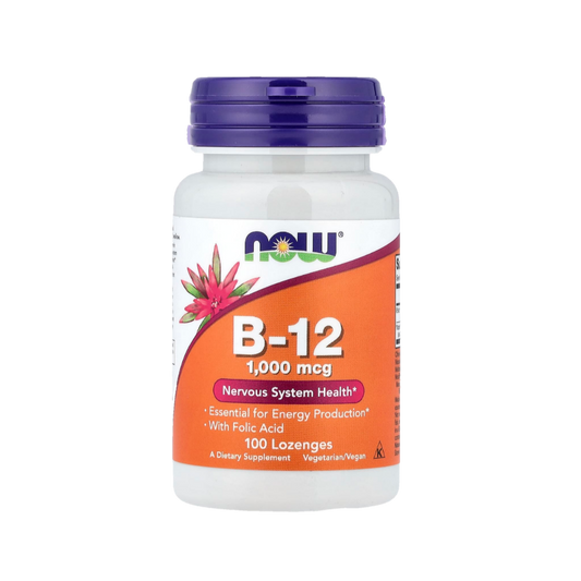 NOW B-12 vitamin supplement 1000 mcg, 100 vegetarian vegan lozenges for nervous system health