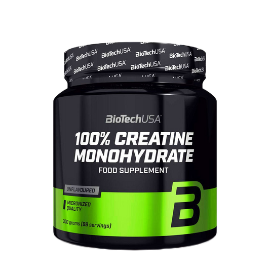 BioTechUSA 100% Creatine Monohydrate unflavoured food supplement powder tub