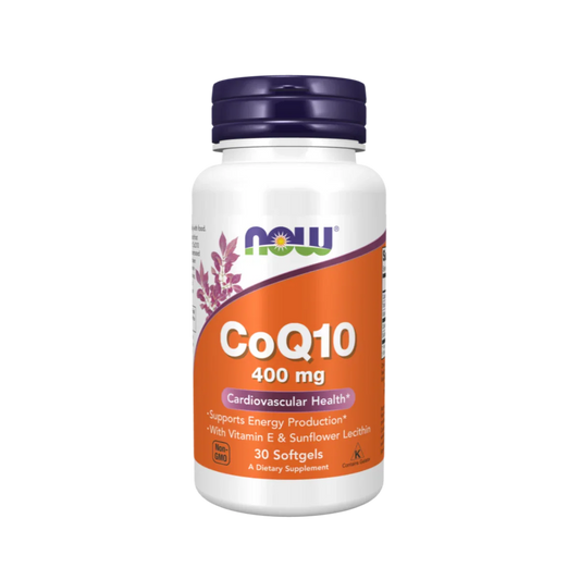 NOW CoQ10 400mg supplement bottle, 30 softgels, for cardiovascular health, vitamins shop Lebanon