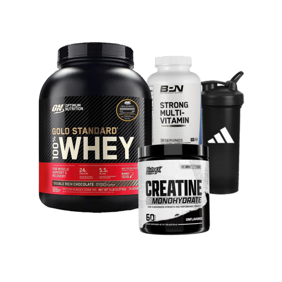 Gold Standard + Creatine + Multi Vitamins + Shaker