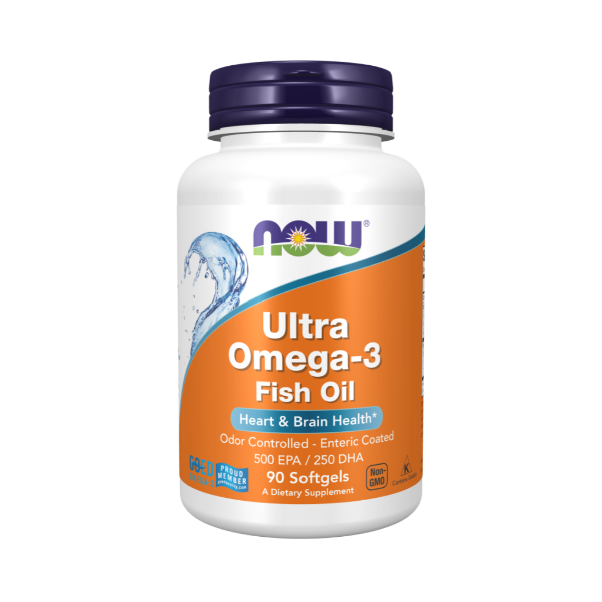 NOW Ultra Omega-3 Fish Oil supplement bottle, 90 softgels, heart and brain health, Lebanon