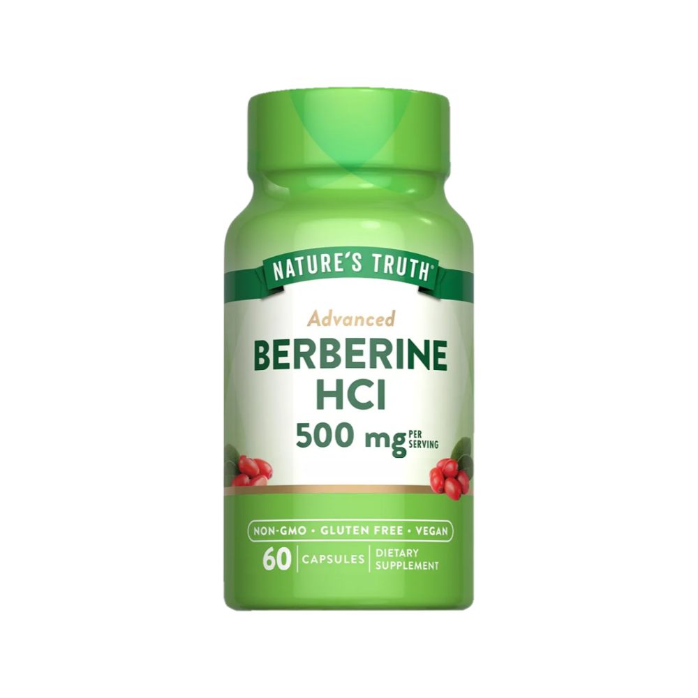 Nature's Truth Advanced Berberine HCl 500 mg dietary supplement bottle with 60 vegan capsules