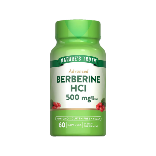 Nature's Truth Advanced Berberine HCl 500 mg dietary supplement bottle with 60 vegan capsules