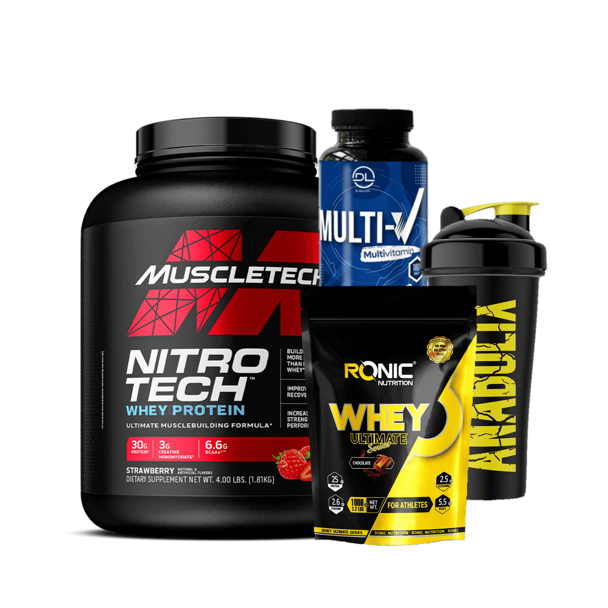 Nitrotech + Ronic Whey + Multi Vitamins + Shaker - The Supplements Factory