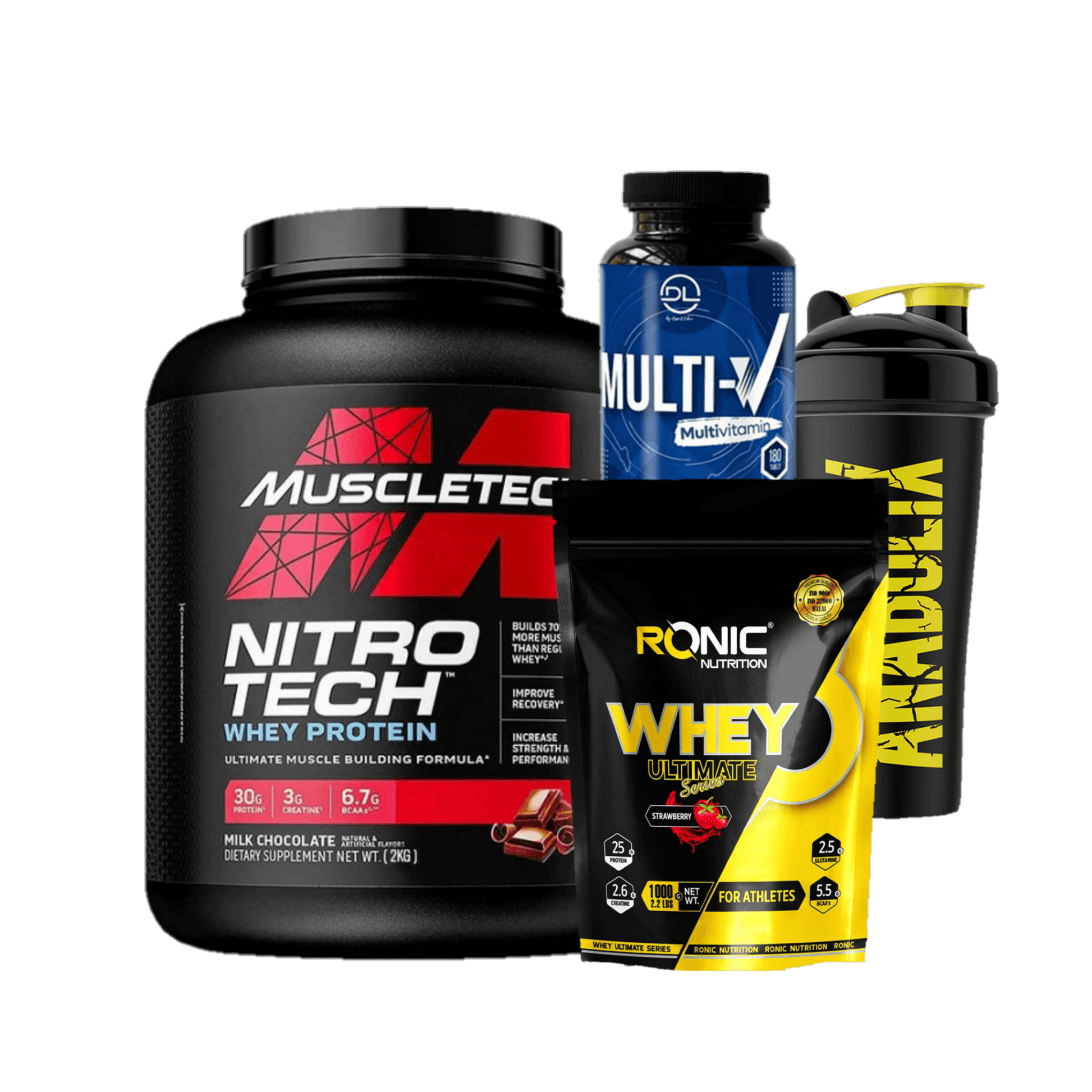 Nitrotech + Ronic Whey + Multi Vitamins + Shaker - The Supplements Factory