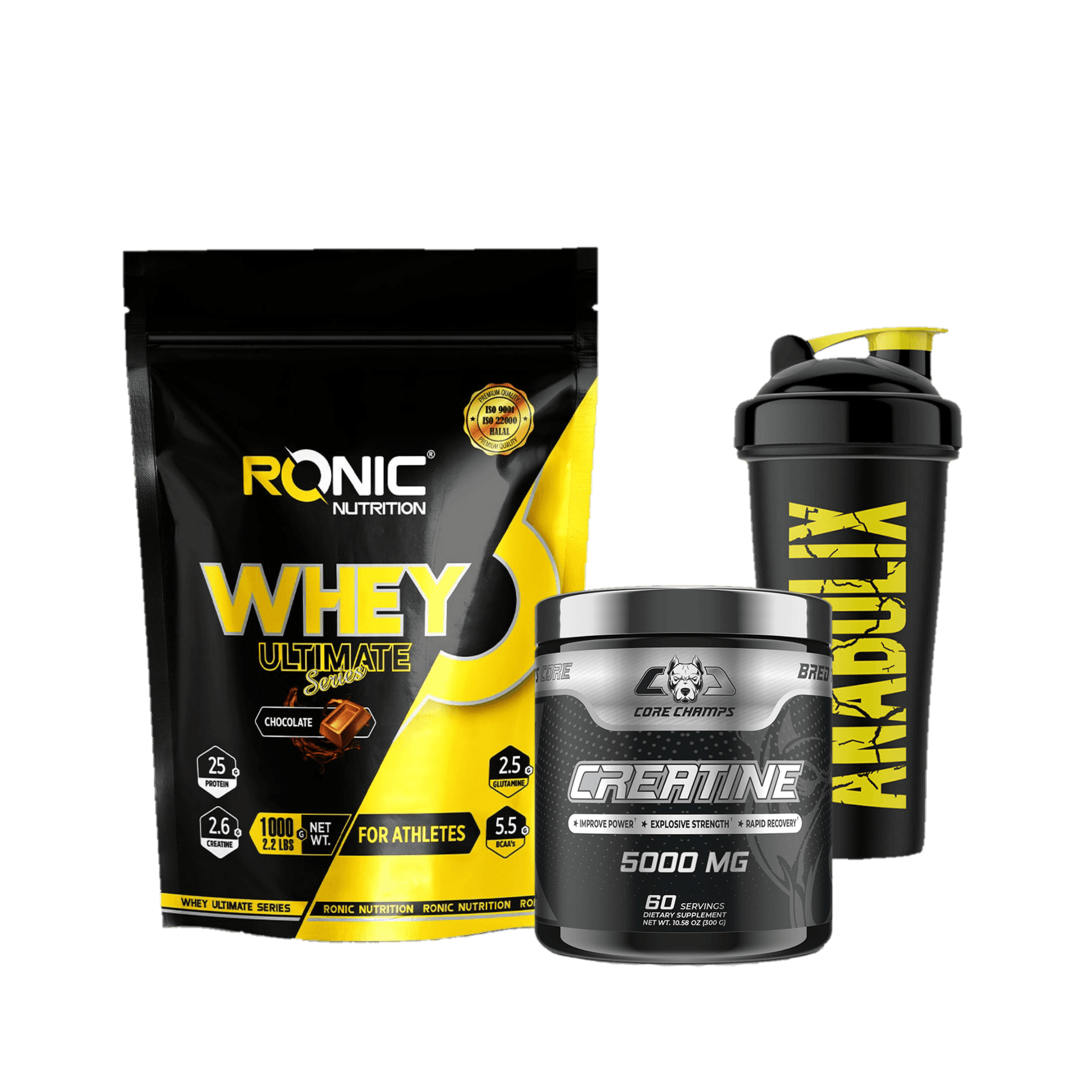 Ronic Whey 1Kg + Core Champs Creatine + Shaker - The Supplements Factory